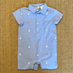 Janie and Jack Blue Bodysuit with White and Orange Accents